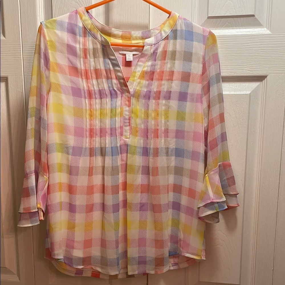 Charter club Plaid Multicolor Women's Top good condition vneck